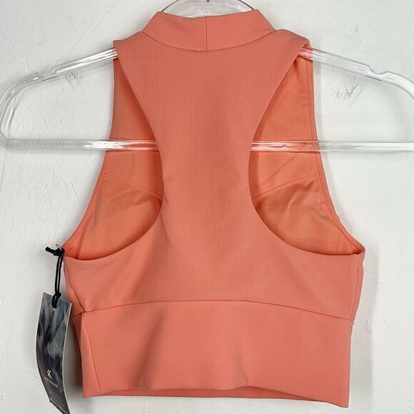 Kyodan Coral Orange Ottoman Mock Neck Crop Top XS New - Picture 2 of 4